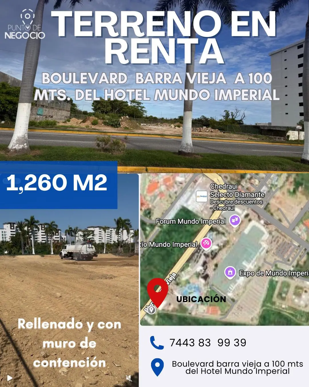 Foto 1 de 9: Terreno en renta – Ubicación privilegiada en Boulevard Barra Vieja